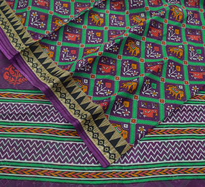 Indian Vintage Purple Saree Ikat Printed Pure Cotton Sari Craft Fabric 5Yard Sewing Sarong Wrap Boho Floral Dress Making Quilting Upcycle