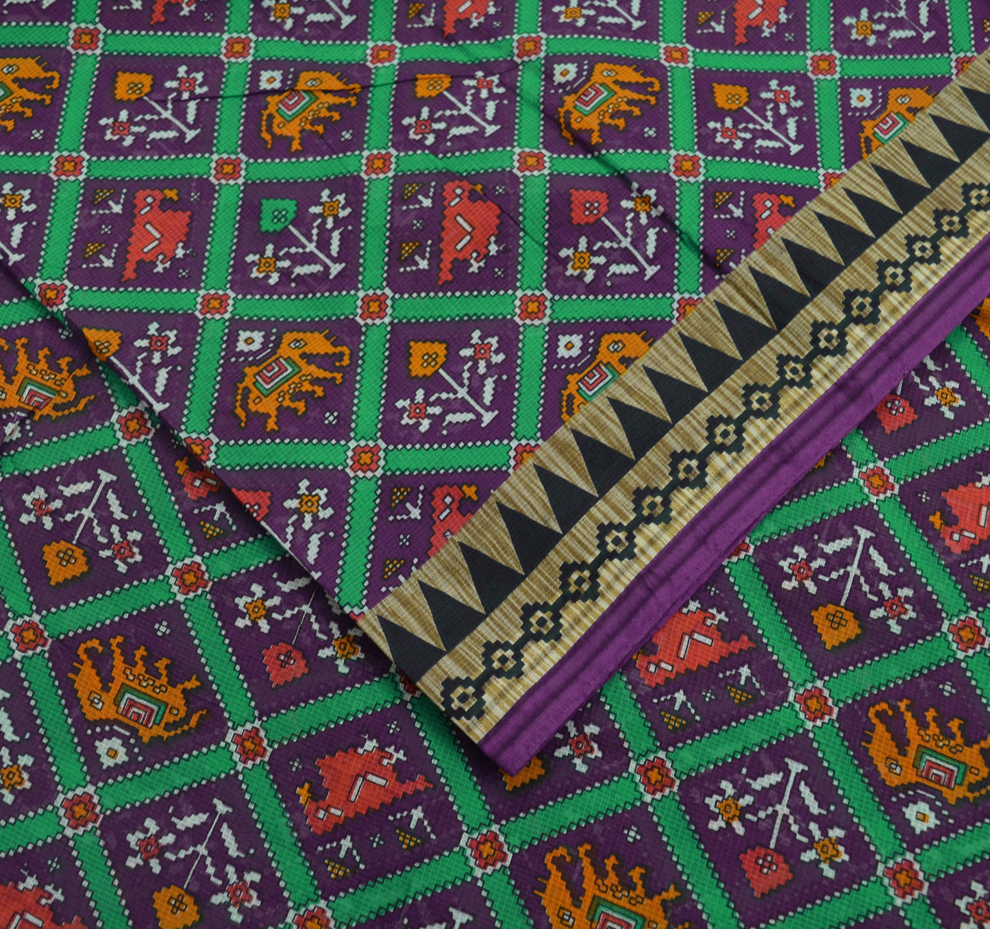 Indian Vintage Purple Saree Ikat Printed Pure Cotton Sari Craft Fabric 5Yard Sewing Sarong Wrap Boho Floral Dress Making Quilting Upcycle