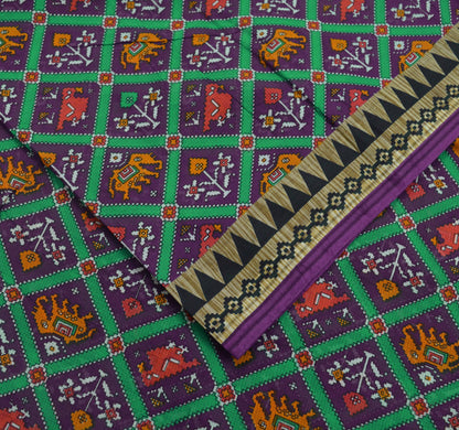 Indian Vintage Purple Saree Ikat Printed Pure Cotton Sari Craft Fabric 5Yard Sewing Sarong Wrap Boho Floral Dress Making Quilting Upcycle