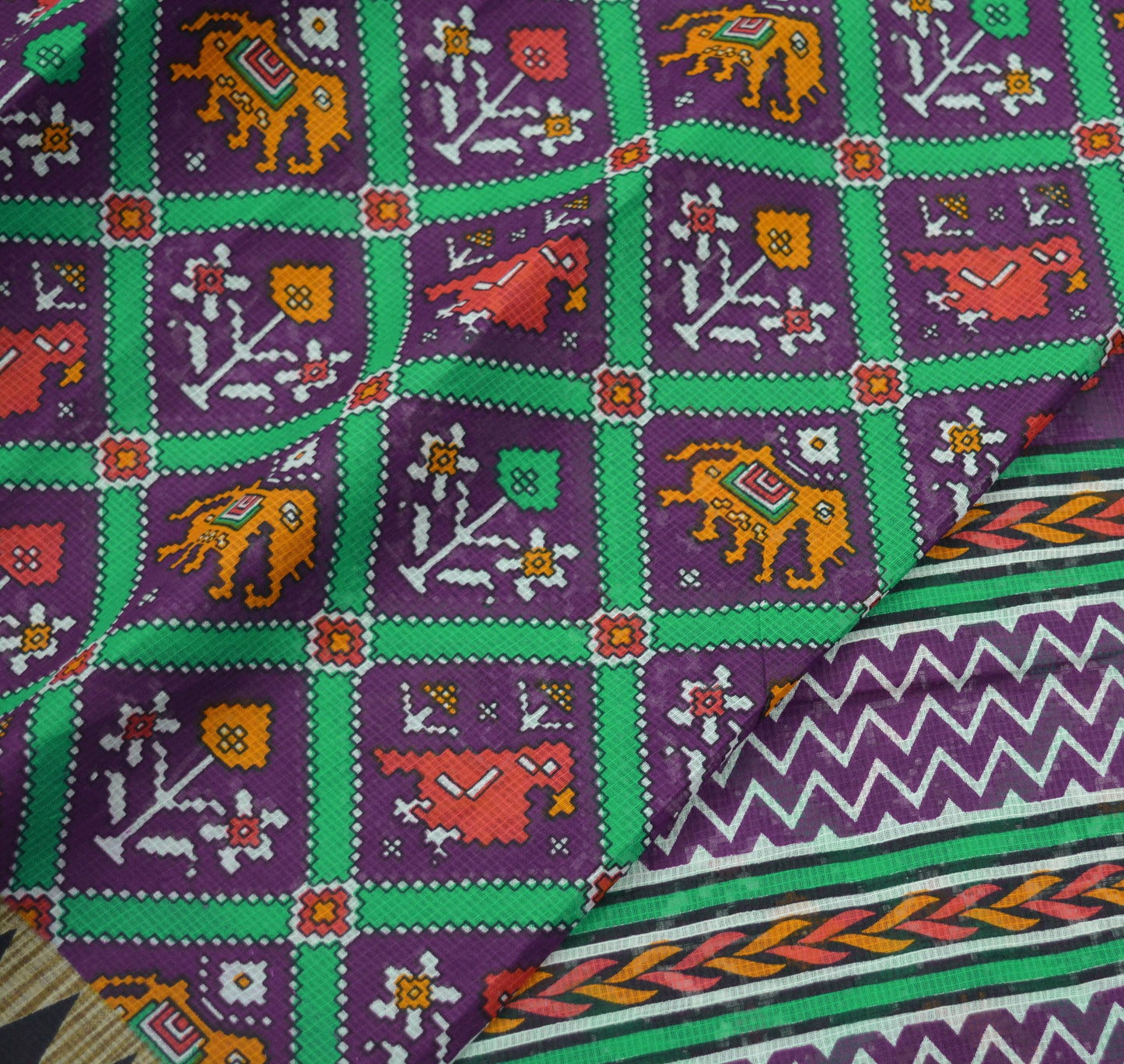 Indian Vintage Purple Saree Ikat Printed Pure Cotton Sari Craft Fabric 5Yard Sewing Sarong Wrap Boho Floral Dress Making Quilting Upcycle
