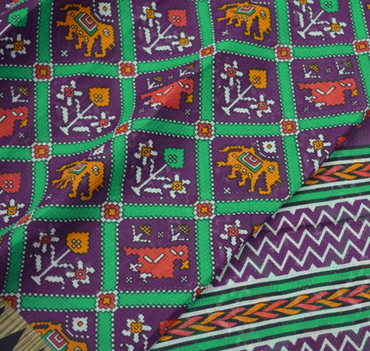 Indian Vintage Purple Saree Ikat Printed Pure Cotton Sari Craft Fabric 5Yard Sewing Sarong Wrap Boho Floral Dress Making Quilting Upcycle
