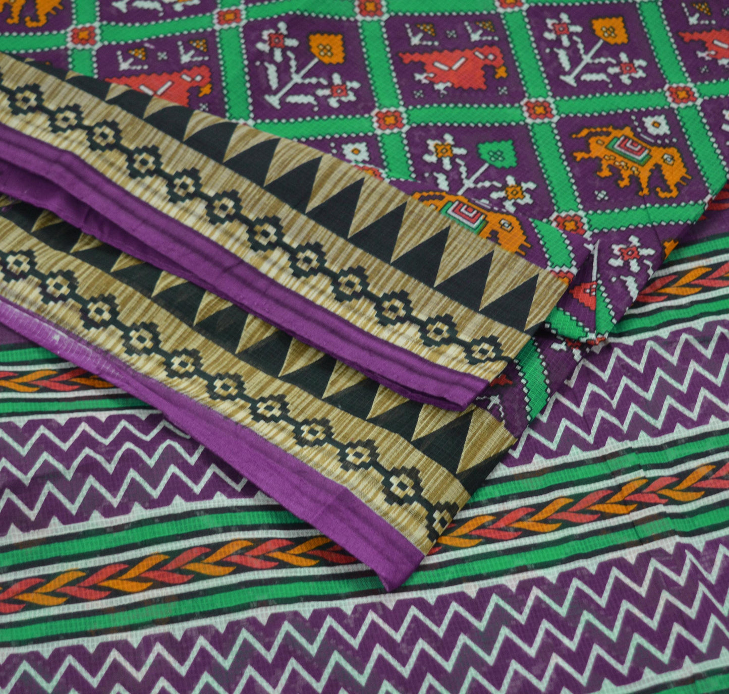 Indian Vintage Purple Saree Ikat Printed Pure Cotton Sari Craft Fabric 5Yard Sewing Sarong Wrap Boho Floral Dress Making Quilting Upcycle