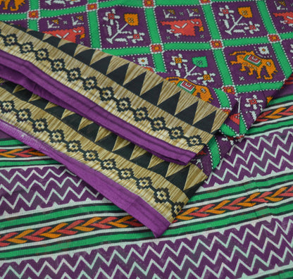 Indian Vintage Purple Saree Ikat Printed Pure Cotton Sari Craft Fabric 5Yard Sewing Sarong Wrap Boho Floral Dress Making Quilting Upcycle
