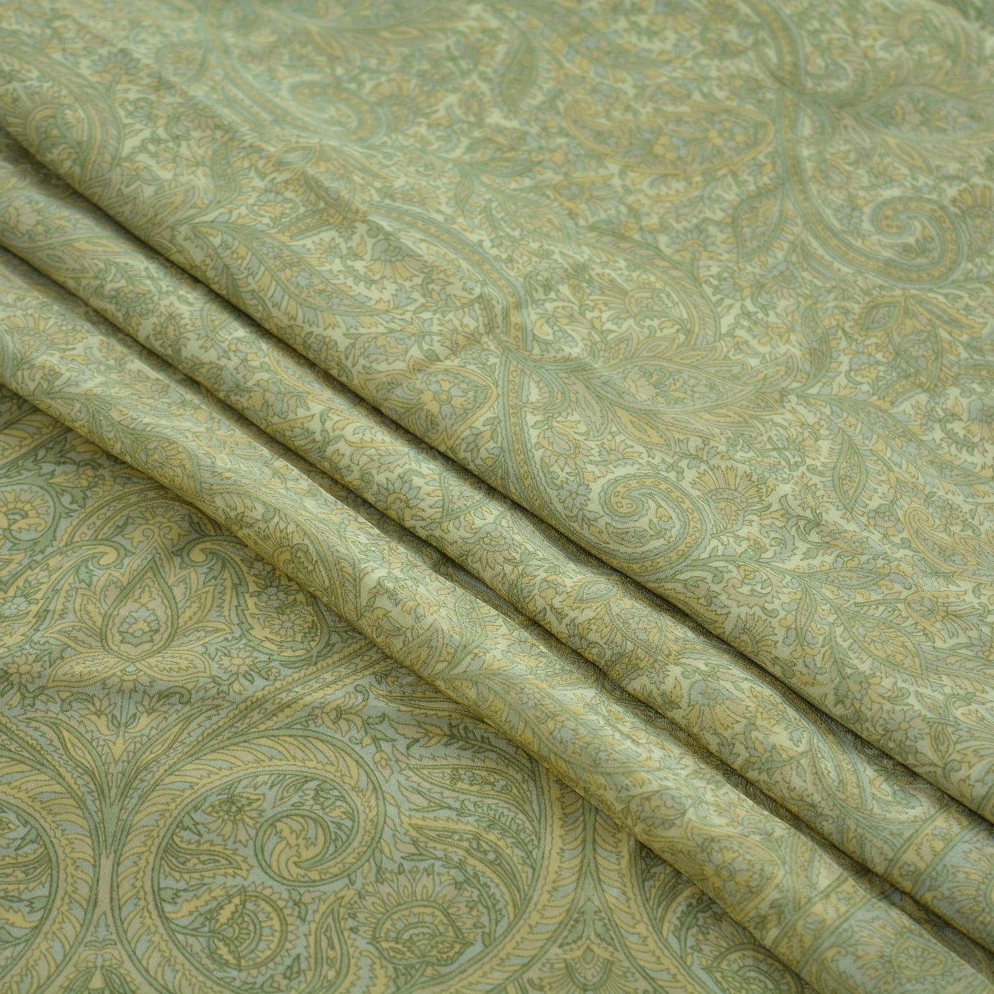 Indian Vintage Sari Cream & Green Pure Crepe Silk Printed Sarees 5yd Sewing Soft Craft Fabric Wrap Upcycle Quilting Crafting Dress making