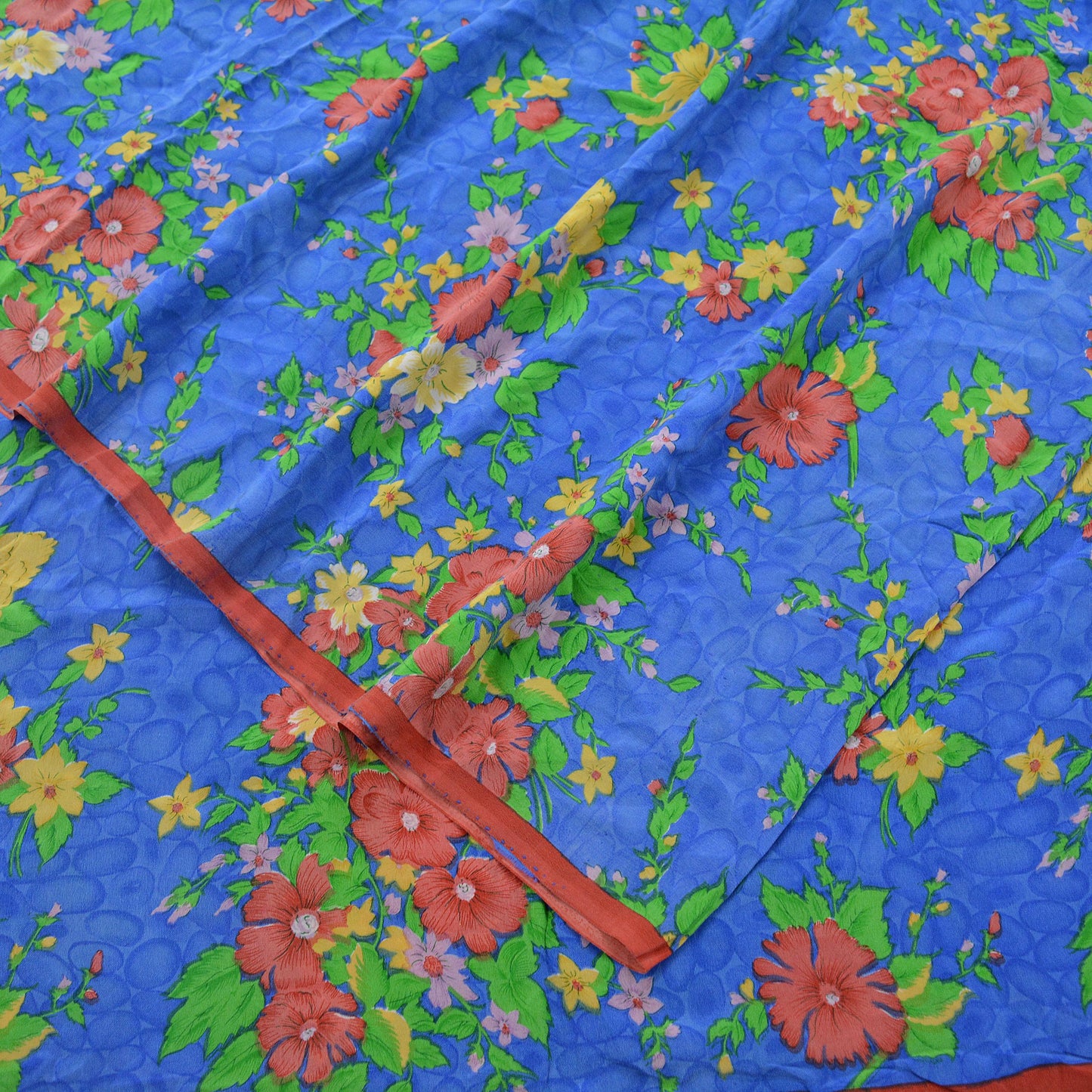 Indian Vintage Sari Blue Pure Crepe Silk Printed Sarees Craft Fabric 5yd Sewing Floral Soft Fabric Wrap Dress making Quilting Crafting