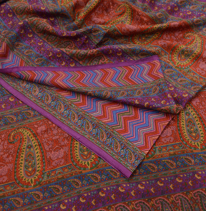 Indian Vintage Sari Orange & Purple Printed 100% Pure Silk Sarees Craft Fabric 5yd Sewing Dress Making Soft Wrap Quilting Crafting Upcycle