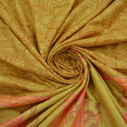 Indian Vintage Sari Yellow Pure Silk Printed Sarees 6yd Sewing Craft Fabric Dress Making Soft Quilting Crafting Upcycle Used Floral