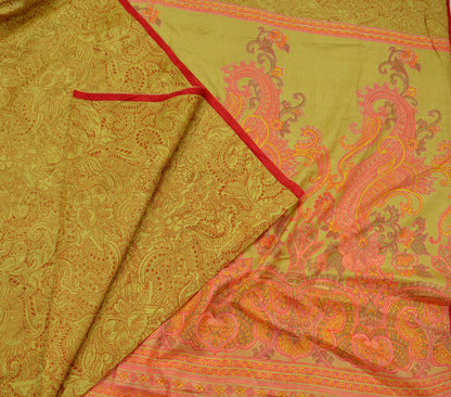 Indian Vintage Sari Yellow Pure Silk Printed Sarees 6yd Sewing Craft Fabric Dress Making Soft Quilting Crafting Upcycle Used Floral