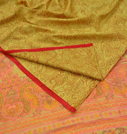 Indian Vintage Sari Yellow Pure Silk Printed Sarees 6yd Sewing Craft Fabric Dress Making Soft Quilting Crafting Upcycle Used Floral