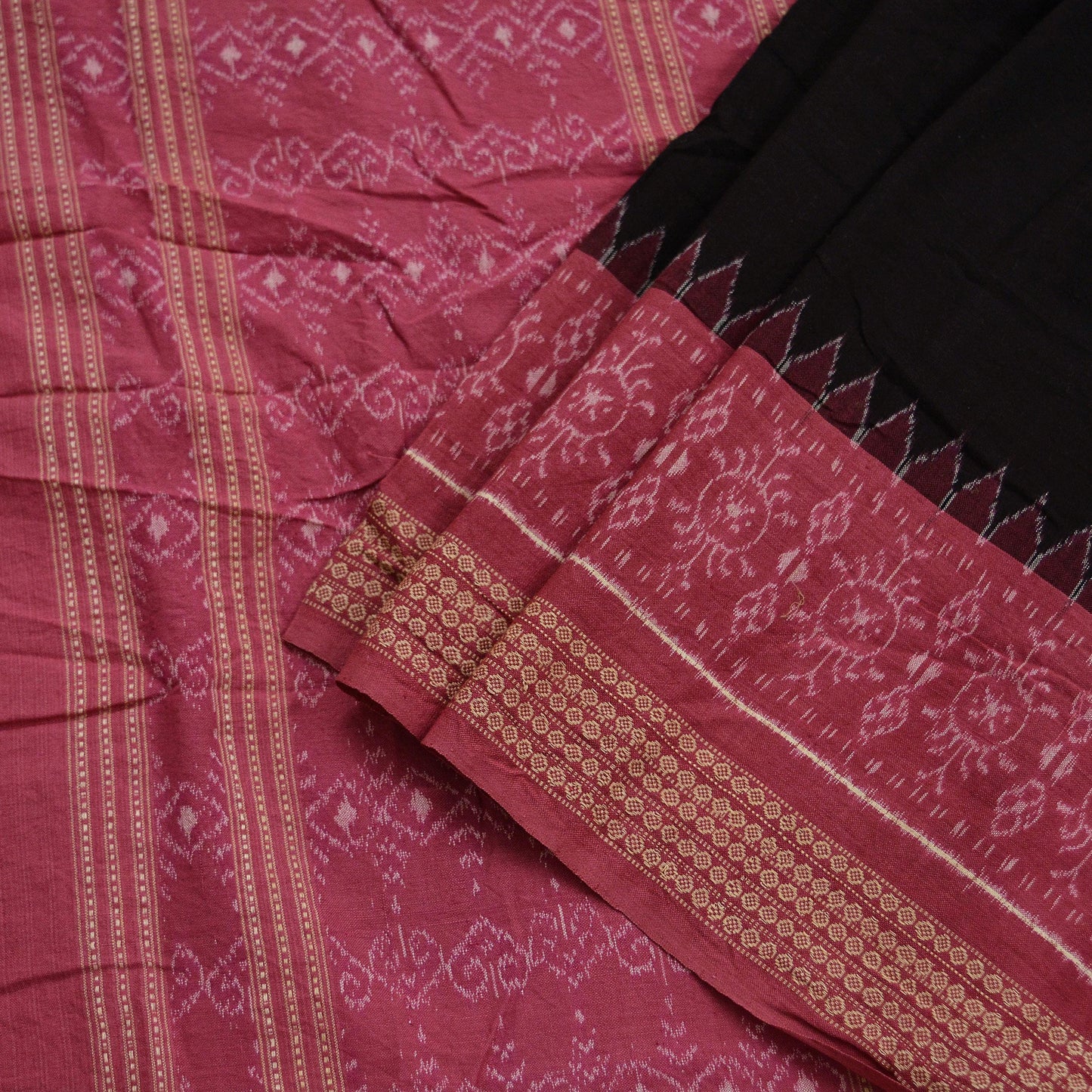 Indian Vintage Dupatta Black & Pink Long Stole Hand woven Sambalpuri Ikat Hijab Pure Cotton Indian Scarves Veil