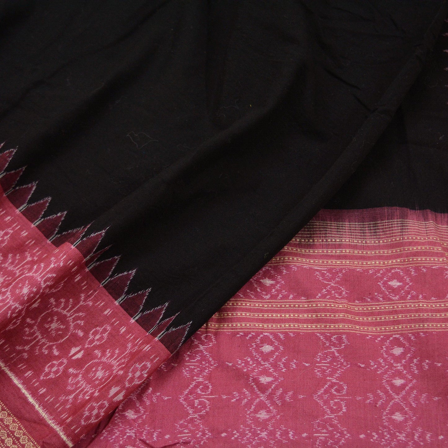 Indian Vintage Dupatta Black & Pink Long Stole Hand woven Sambalpuri Ikat Hijab Pure Cotton Indian Scarves Veil