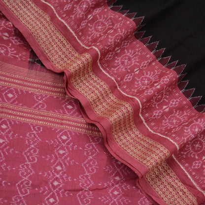 Indian Vintage Dupatta Black & Pink Long Stole Hand woven Sambalpuri Ikat Hijab Pure Cotton Indian Scarves Veil