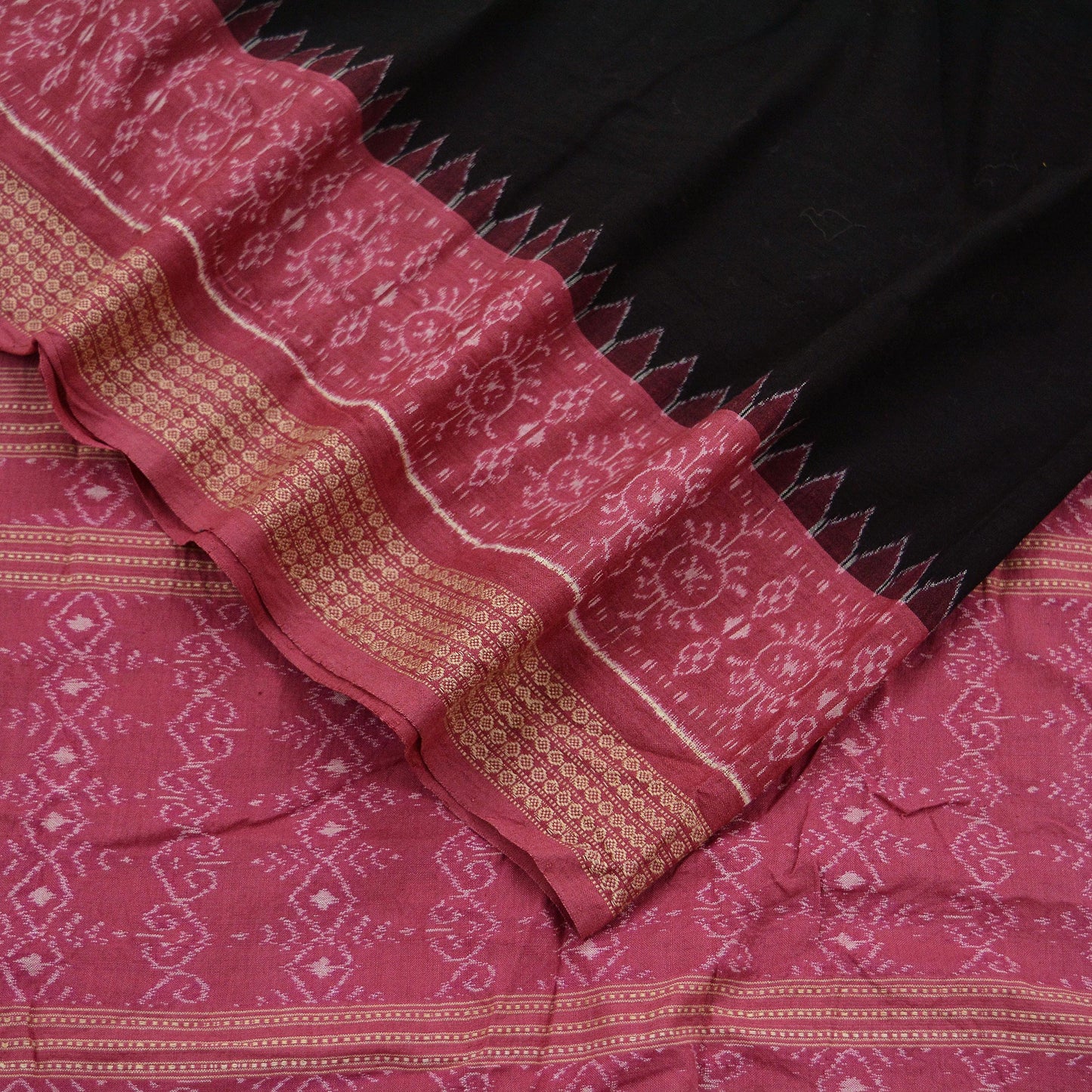 Indian Vintage Dupatta Black & Pink Long Stole Hand woven Sambalpuri Ikat Hijab Pure Cotton Indian Scarves Veil