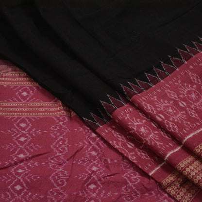 Indian Vintage Dupatta Black & Pink Long Stole Hand woven Sambalpuri Ikat Hijab Pure Cotton Indian Scarves Veil