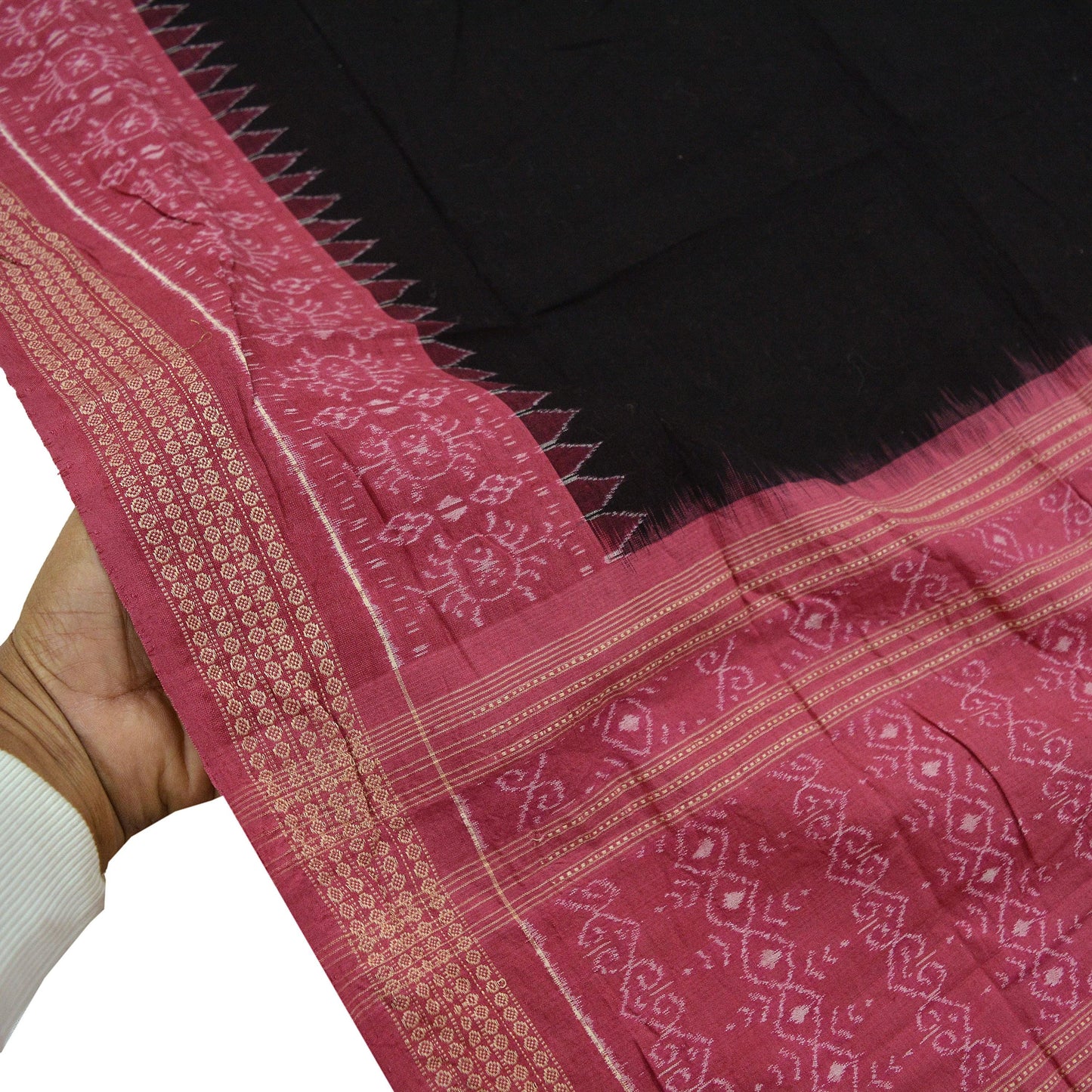 Indian Vintage Dupatta Black & Pink Long Stole Hand woven Sambalpuri Ikat Hijab Pure Cotton Indian Scarves Veil