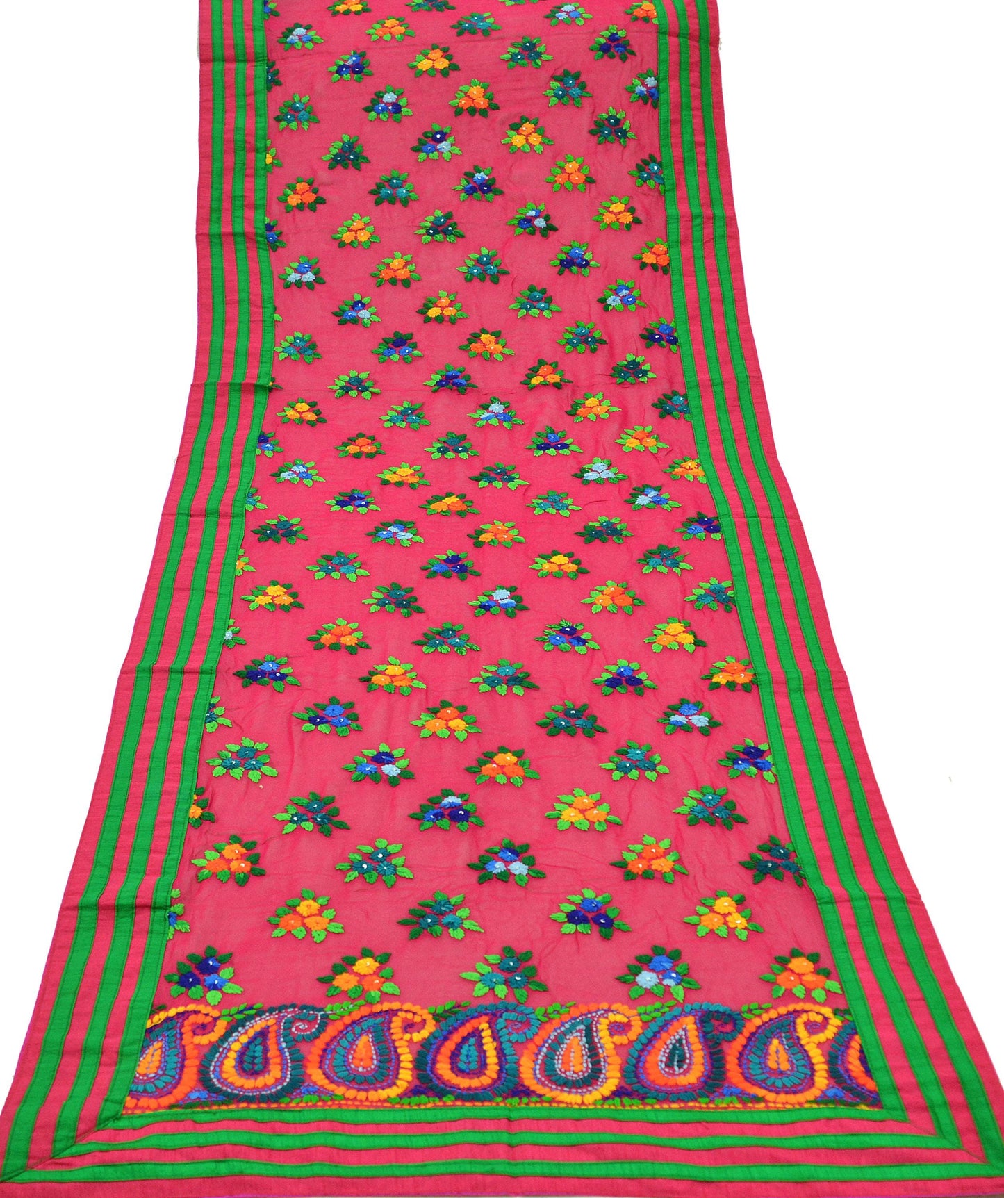 Indian Vintage Pink Dupatta Long Stole Blend Georgette Hand Embroidered Phulkari Stole Scarves Party wear