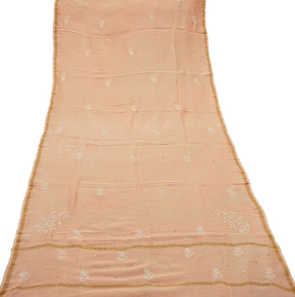 Indian Vintage Peach Dupatta Long Stole Pure Chanderi silk Handmade Mukesh & Chikankari Scarves Veil Scarf Wrap Zari Floral Design