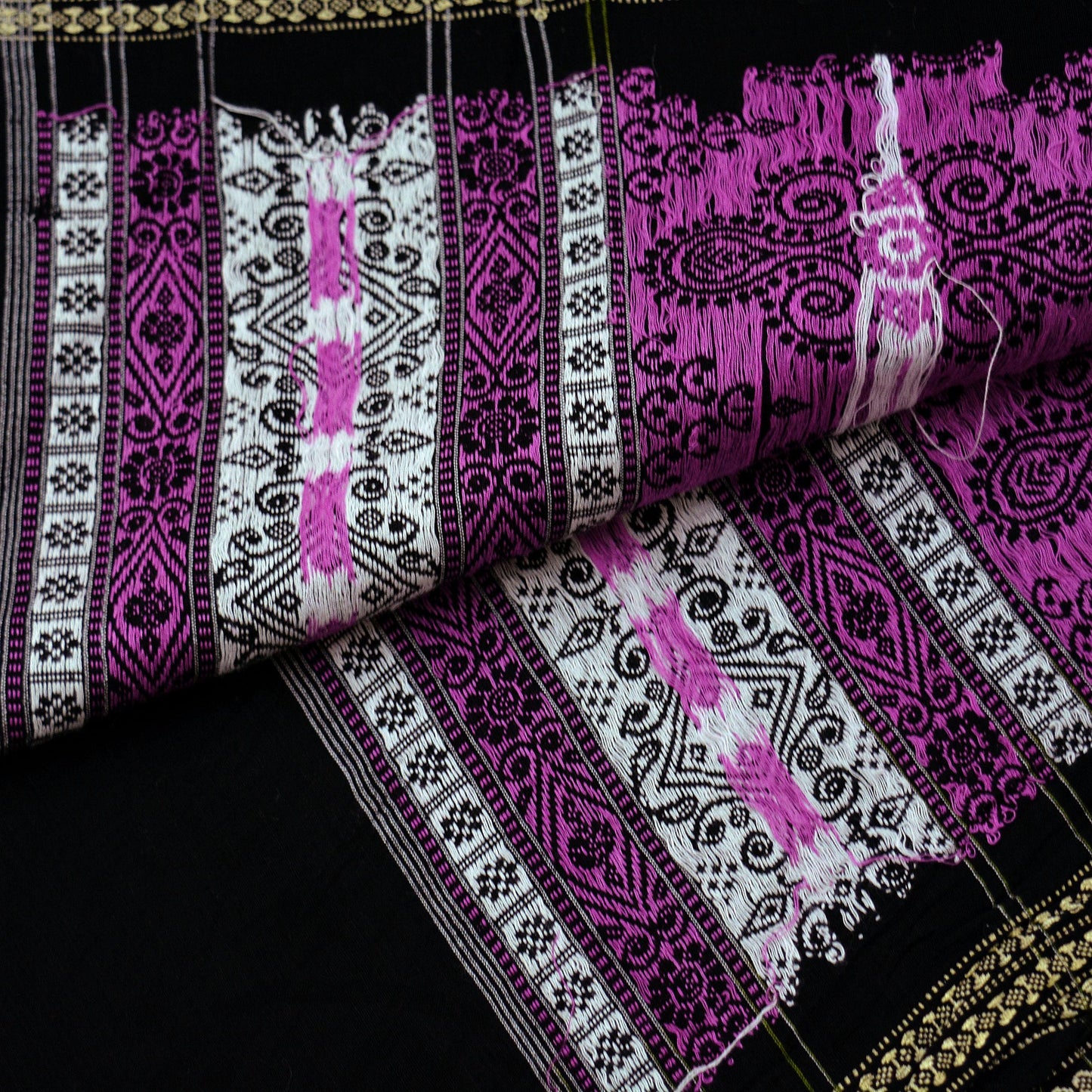 Indian Vintage Dupatta Black & Purple Long Stole Hand woven Sambalpuri Ikat Hijab Pure Cotton Indian Scarves Veil