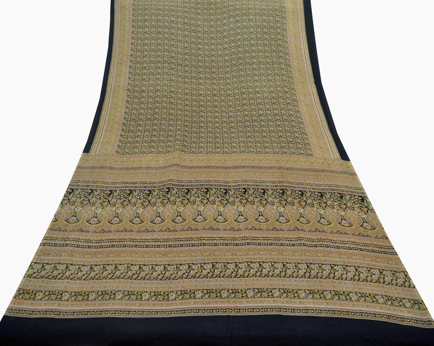 Indian Vintage Sari Black Printed Pure Silk Sarees Craft Fabric 6yd Sewing Floral Soft Dress Designing  for Crafting Quilting Upcycle Wrap