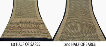 Indian Vintage Sari Black Printed Pure Silk Sarees Craft Fabric 6yd Sewing Floral Soft Dress Designing  for Crafting Quilting Upcycle Wrap