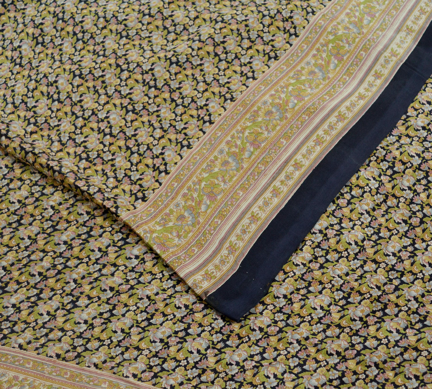 Indian Vintage Sari Black Printed Pure Silk Sarees Craft Fabric 6yd Sewing Floral Soft Dress Designing  for Crafting Quilting Upcycle Wrap