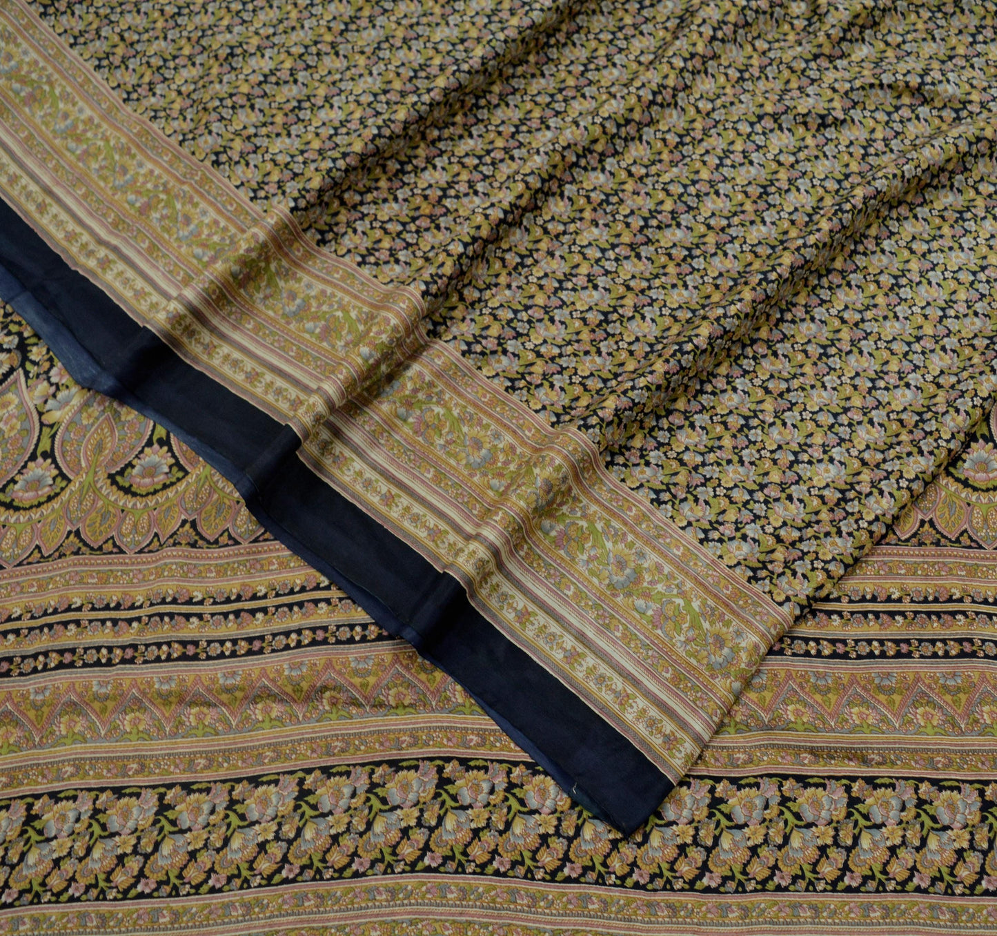 Indian Vintage Sari Black Printed Pure Silk Sarees Craft Fabric 6yd Sewing Floral Soft Dress Designing  for Crafting Quilting Upcycle Wrap