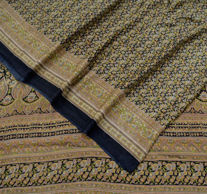 Indian Vintage Sari Black Printed Pure Silk Sarees Craft Fabric 6yd Sewing Floral Soft Dress Designing  for Crafting Quilting Upcycle Wrap