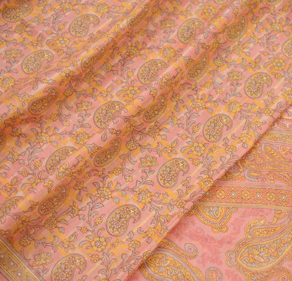 Indian Vintage Peach Saree 100% Pure Silk Printed Sari Craft Fabric Soft 5yd Sewing Dress Making  Soft Floral Crafting Quilting Upcycle