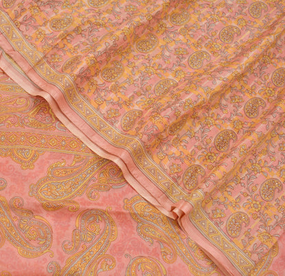 Indian Vintage Peach Saree 100% Pure Silk Printed Sari Craft Fabric Soft 5yd Sewing Dress Making  Soft Floral Crafting Quilting Upcycle