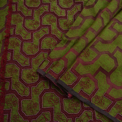 The vintage Creations Indian Vintage Sari Green & Maroon Hand Embroidered Saree Pure Organza Silk Fabric 5Yd Ethnic Dress Making Crafting
