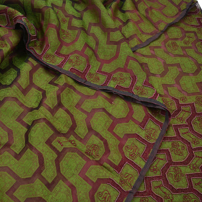 The vintage Creations Indian Vintage Sari Green & Maroon Hand Embroidered Saree Pure Organza Silk Fabric 5Yd Ethnic Dress Making Crafting