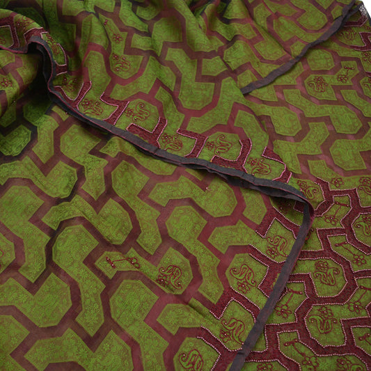 The vintage Creations Indian Vintage Sari Green & Maroon Hand Embroidered Saree Pure Organza Silk Fabric 5Yd Ethnic Dress Making Crafting