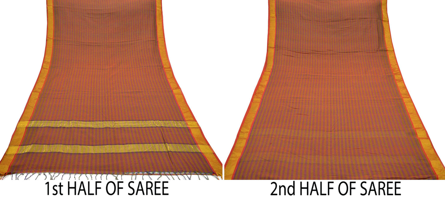 Indian Vintage Sari Pure Chanderi Cotton Hand Woven Sarees 5Yd Craft Fabric Soft Sewing Sarong Dress Making Quilting Crafting