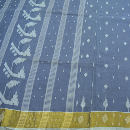 Indian Vintage Sarees Gray Pure Cotton Hand Woven Jamdani Sari 5yd Ethnic Floral Craft Fabric Dress making Upcycle Crafting Quilting