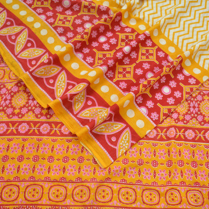 Indian Vintage Red Saree Printed Pure Cotton Sari Craft Fabric Soft 5Yd Sewing Sarong Wrap Boho Quilting Crafting Upcycle Dress making