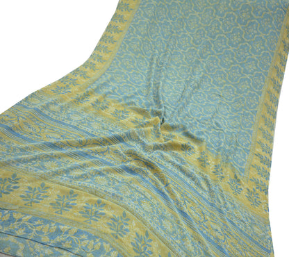 Indian Vintage Sari Beige & Blue Pure Georgette Silk Saree Craft Fabric Sewing 6Yard Soft Light Dress Making Floral