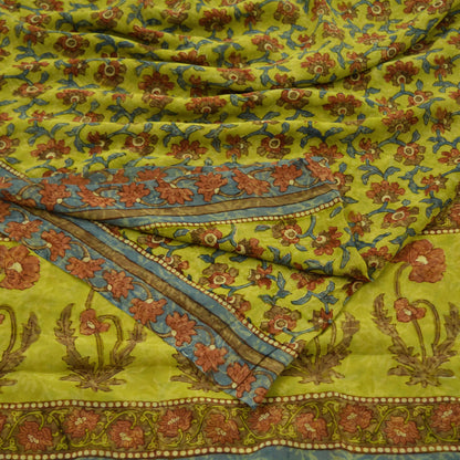 Indian Vintage Sari Green Pure Georgette Silk Block Printed Sarees Craft Fabric Sewing 5Yd Soft Sari Dress Making Crafting Quilting Upcycle