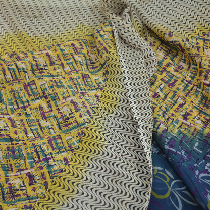 Vintage Sari Yellow & Green 100% Pure Chiffon Silk Printed Sarees Sewing 5yd Craft Fabric Soft Dress Designing for Crafting Floral