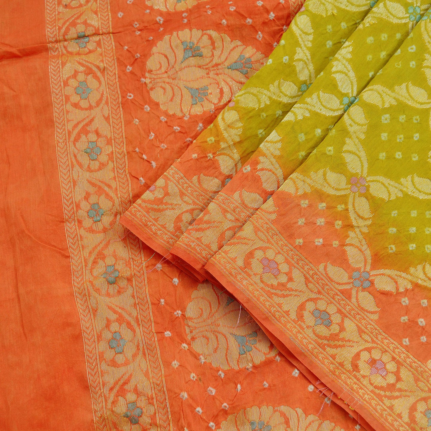 Indian Vintage Green & Orange Dupatta Long Stole Cotton Woven Bandhani Veil Scarves soft Boho Wrap Hijab