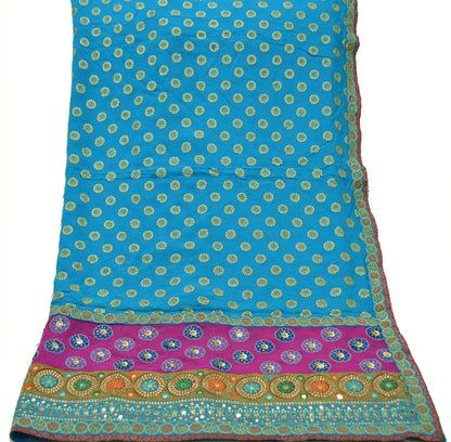 Indian Vintage Blue Dupatta Pure Georgette silk Long Stole Hand Embroidered Scarves Stole Veil Wrap Sequins