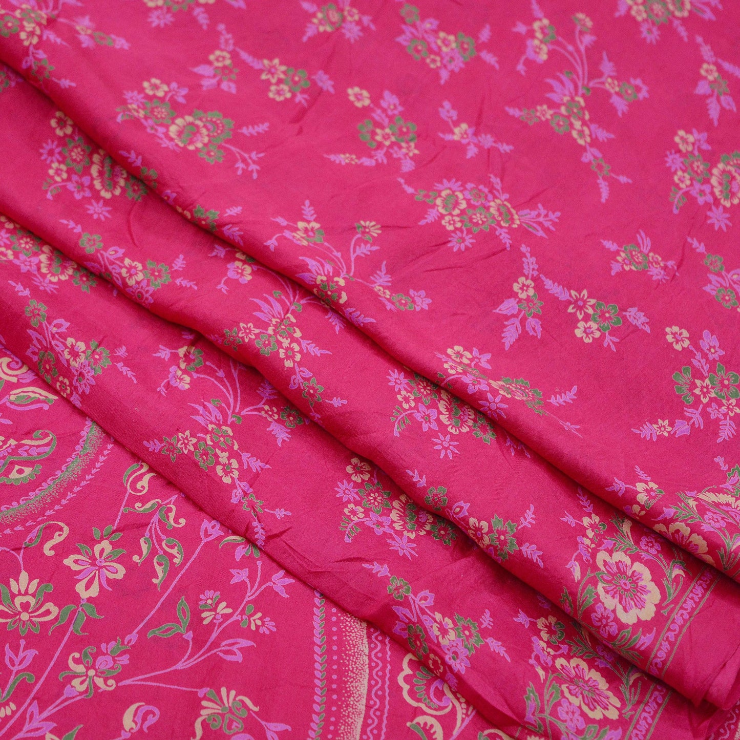 Indian Vintage Sari Pink 100% Pure Silk Woven Printed Sarees Craft Fabric 5yd Sewing Dress Making Floral Upcycle Quilting Crafting Used