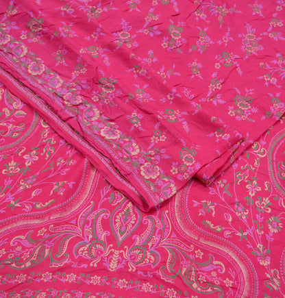 Indian Vintage Sari Pink 100% Pure Silk Woven Printed Sarees Craft Fabric 5yd Sewing Dress Making Floral Upcycle Quilting Crafting Used