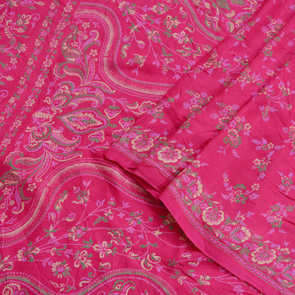 Indian Vintage Sari Pink 100% Pure Silk Woven Printed Sarees Craft Fabric 5yd Sewing Dress Making Floral Upcycle Quilting Crafting Used