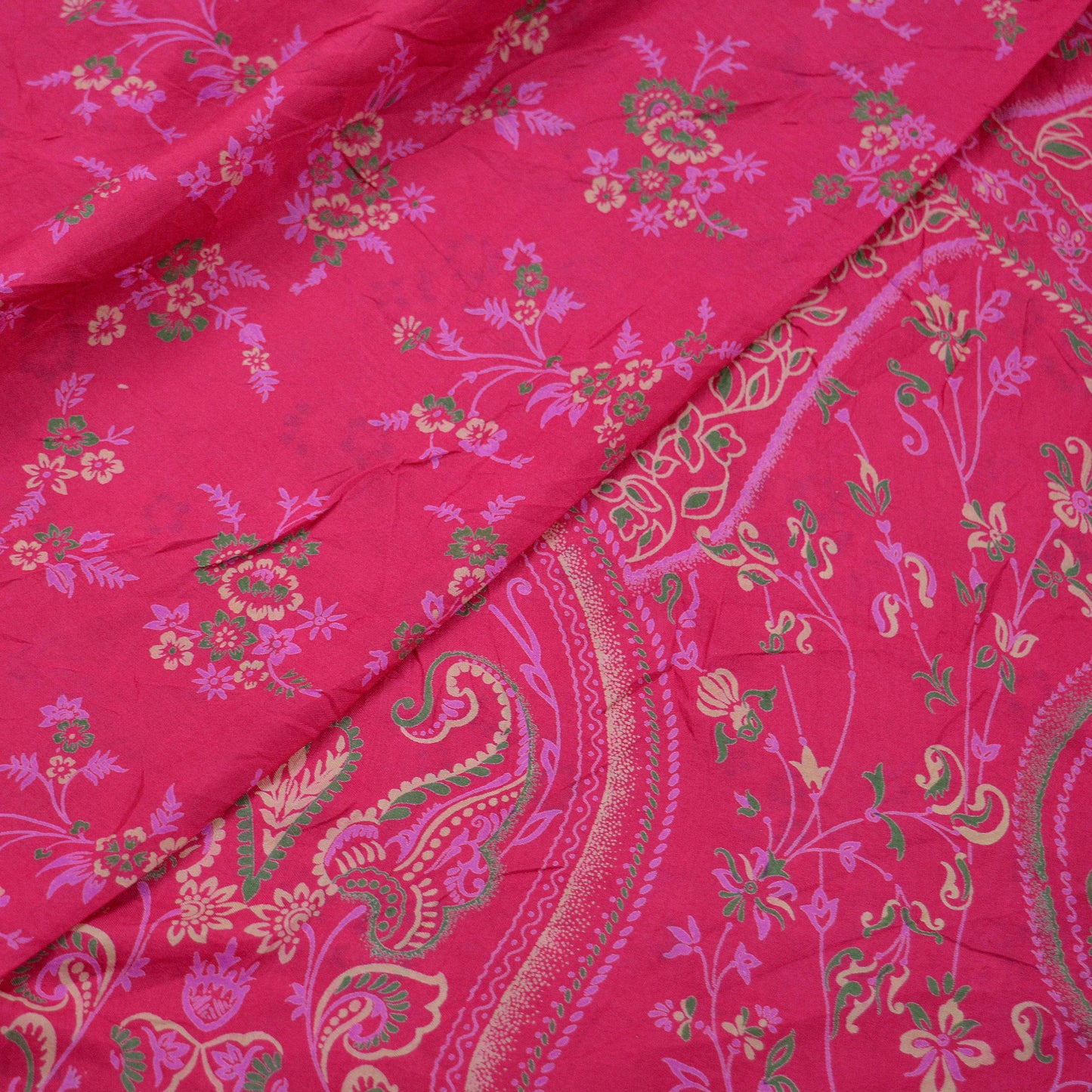 Indian Vintage Sari Pink 100% Pure Silk Woven Printed Sarees Craft Fabric 5yd Sewing Dress Making Floral Upcycle Quilting Crafting Used