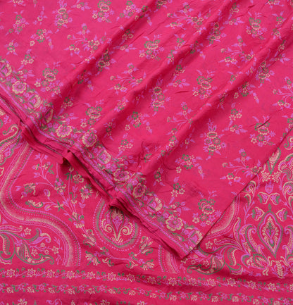 Indian Vintage Sari Pink 100% Pure Silk Woven Printed Sarees Craft Fabric 5yd Sewing Dress Making Floral Upcycle Quilting Crafting Used