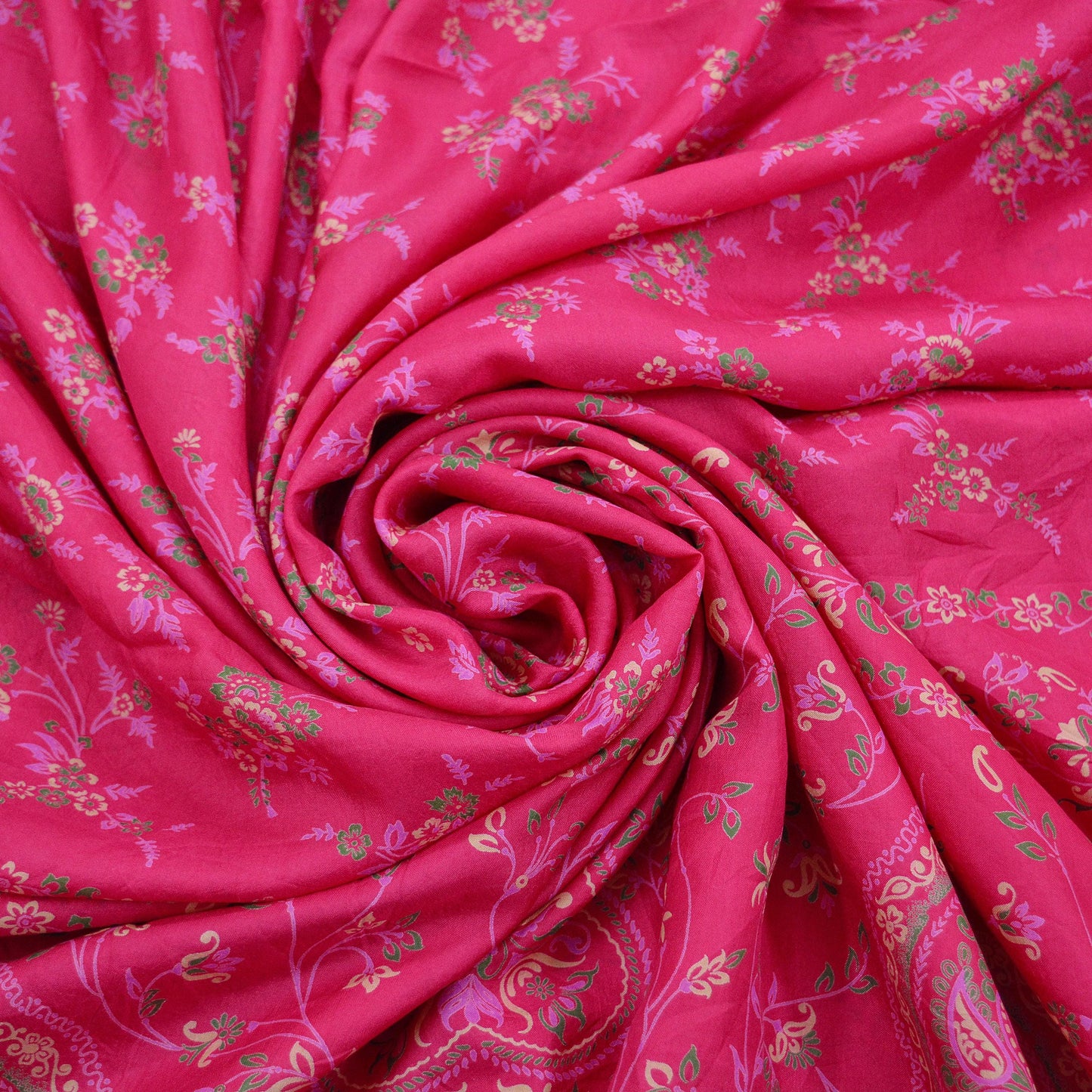 Indian Vintage Sari Pink 100% Pure Silk Woven Printed Sarees Craft Fabric 5yd Sewing Dress Making Floral Upcycle Quilting Crafting Used