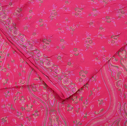 Indian Vintage Sari Pink 100% Pure Silk Woven Printed Sarees Craft Fabric 5yd Sewing Dress Making Floral Upcycle Quilting Crafting Used