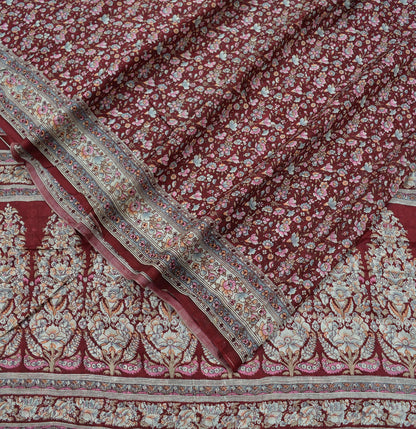 Indian Vintage Sari Maroon 100% Pure Silk Printed Sarees 5yd Craft Fabric Sewing Soft Dress Making Floral Quilting Crafting Upcycle Used