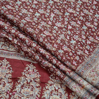 Indian Vintage Sari Maroon 100% Pure Silk Printed Sarees 5yd Craft Fabric Sewing Soft Dress Making Floral Quilting Crafting Upcycle Used