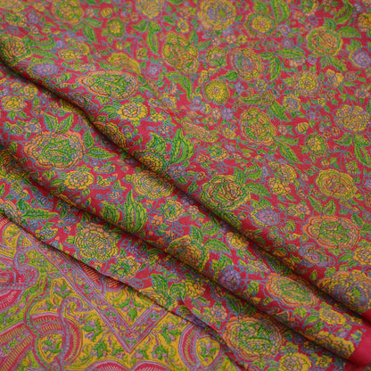Indian Vintage Sari Pink 100% Pure Silk Sarees Printed 5yd Sewing Craft Fabric DressMaking Soft Paisley Zari Quilting Crafting Upcycle Used